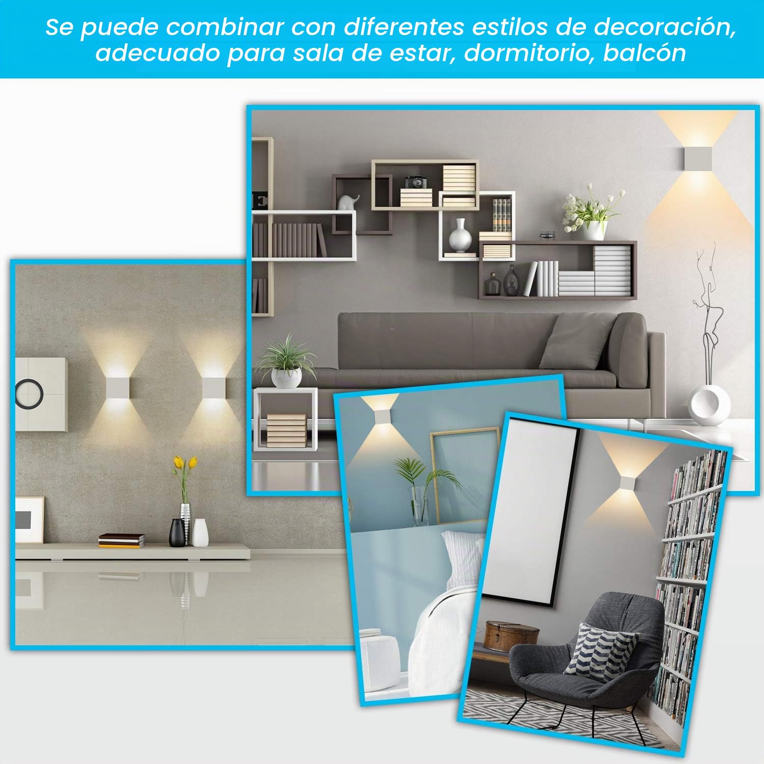 LEDMO 4 Pcs 12W Aplique pared LED Blanco Cálido 3000K 1000lm Lampara de pared Interior/Exterior Impermeable IP65 Ángulo ajustable Lámpara Pared Bla