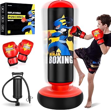 Punching Bag for Kids, Kids Boxing Set with Boxing Gloves 66" Large Inflatable Punching Bag,Gifts for Boys & Girls Age 3-12 for Practicing Karate, Taekwondo