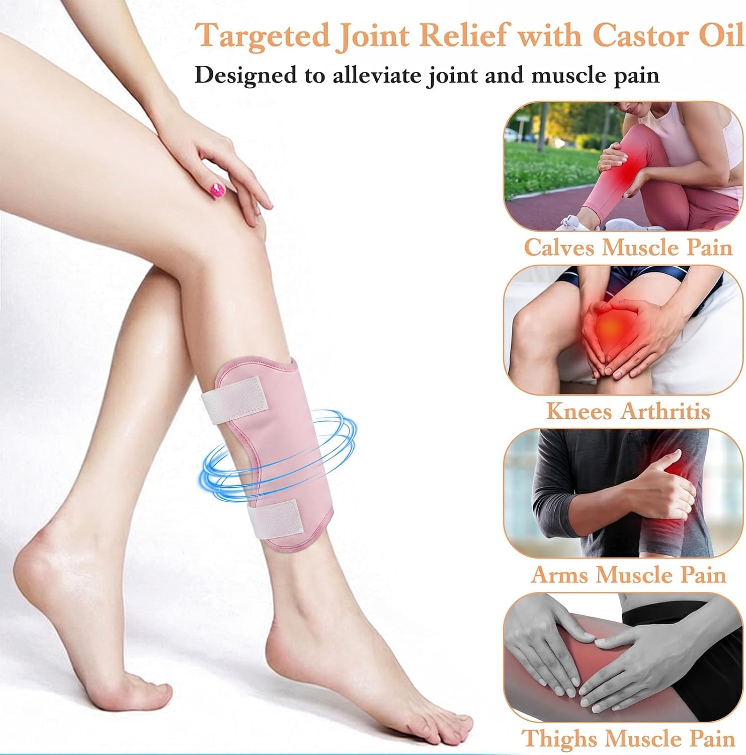 Upgraded Castor Oil Pack Wrap Larger Knee Knee Castor Oil Pack Wrap 2PCS Organic Cotton Caster Oils Compress Pads for Elbow Reusable with Adjustable Elastic Strap Waterproof Anti Oils Leak