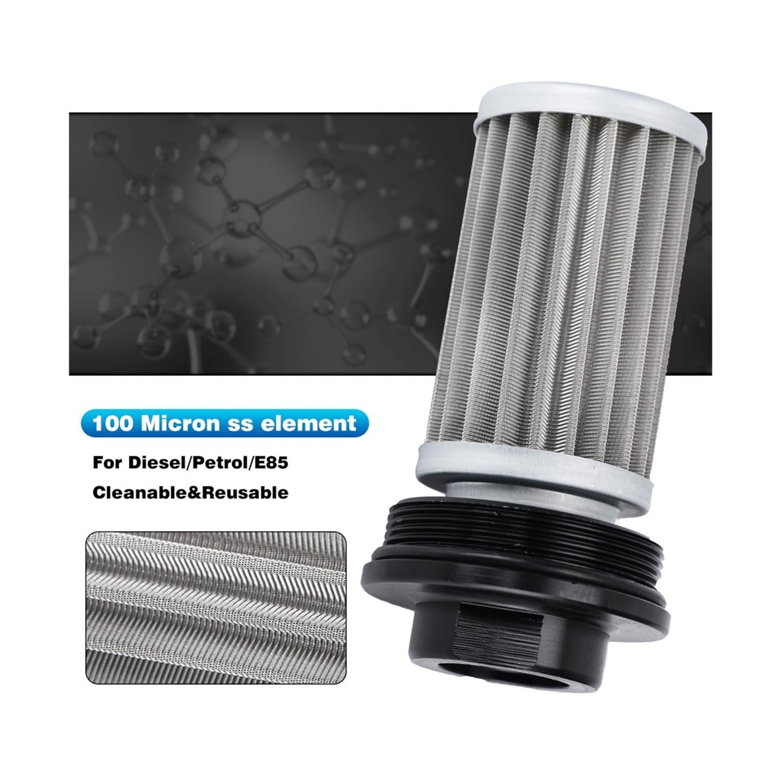 Filtro de combustible en línea AN6/AN8/AN10 acero inoxidable 100 micrones(Black AN10 Fitting)