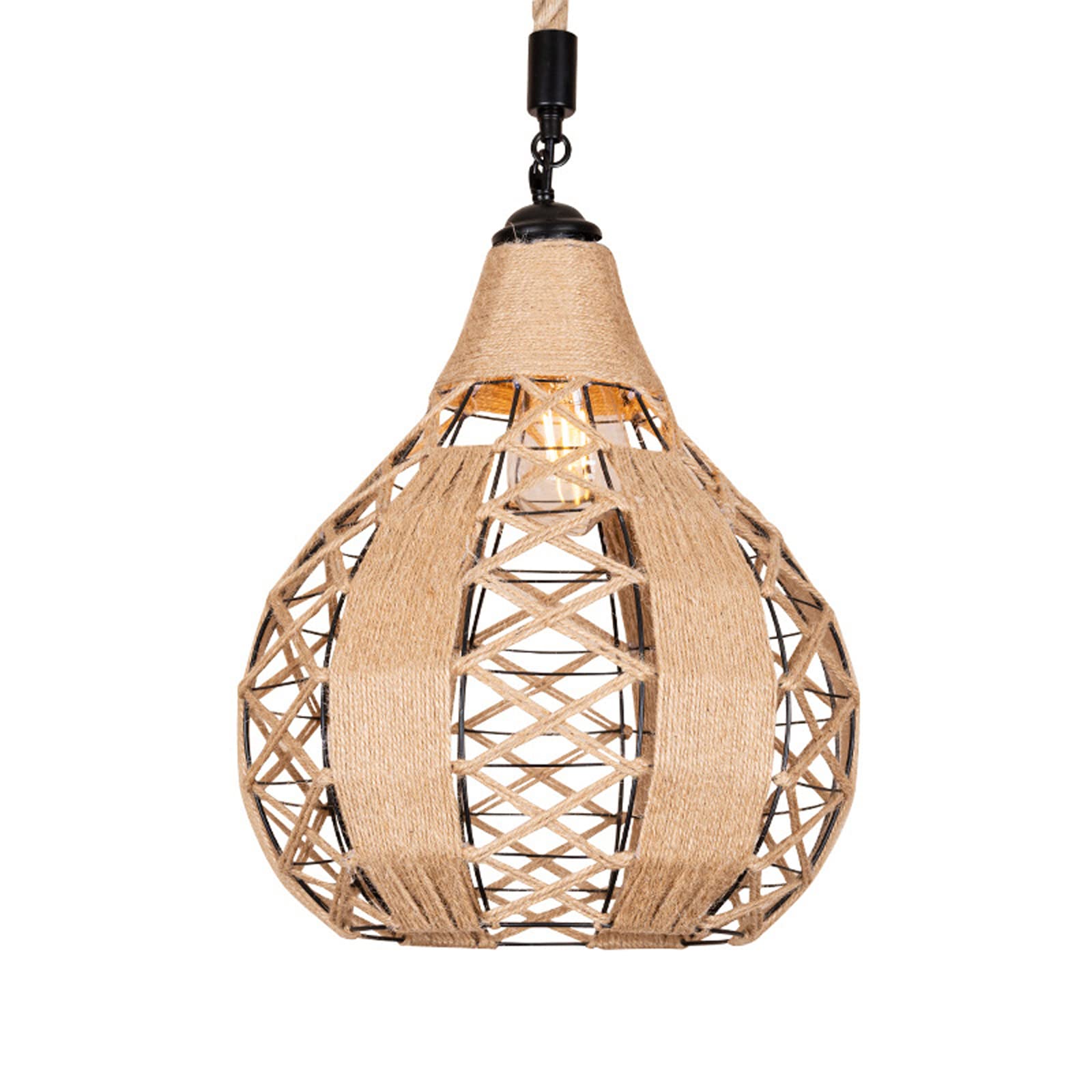 Lustre industriel en corde de chanvre pour réchauffer un salon trop moderne