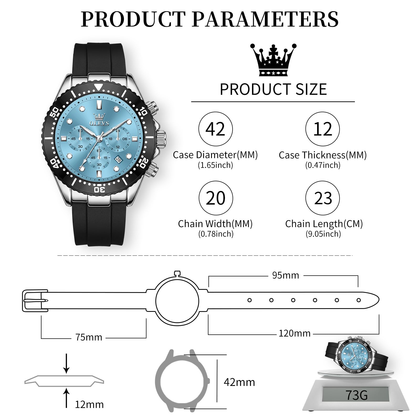 OLEVS Orologio da polso da uomo al quarzo con cinturino in silicone