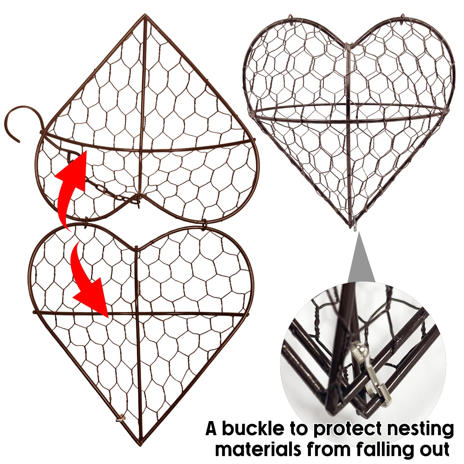Nistmaterial für Wildvögel, Nistmaterials für Vögel, Vogelnest Herz, Vögel Nistmaterial Und Halter-Set, Inklusive 2 Beutel mit Nistmaterials, Nisthilfen für Vögels, für Garten, Hof