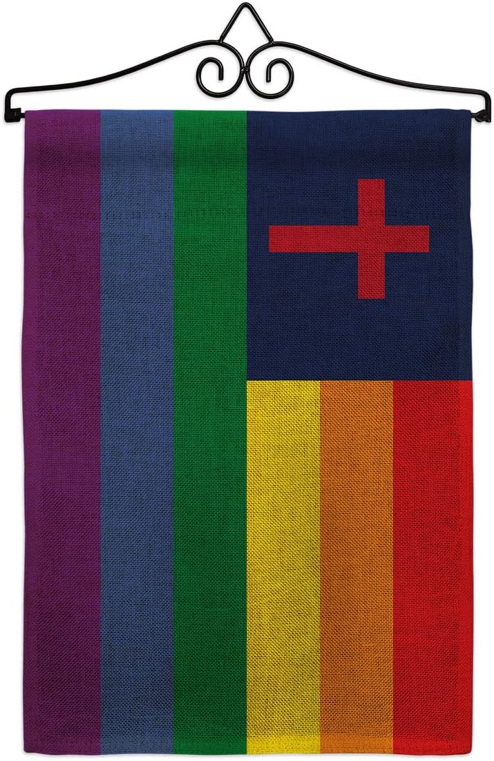Christian Pride Burlap Burlap Garden Flag Support Rainbow Love LGBT Gay Bisexual Pansexual Transgender Small Decorative Gift Yard House Banner Double-Sided Made In USA 13 X 18.5