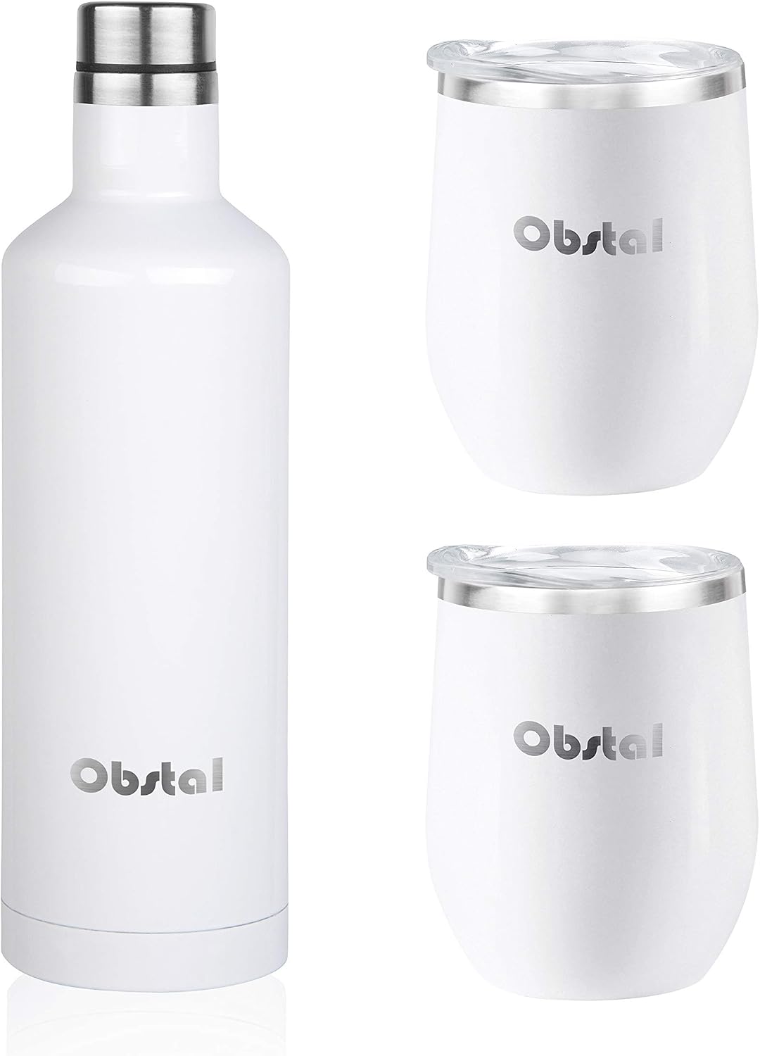 Obstal Stainless Steel Insulated Tumbler - Double Wall Vacuum Travel Mug for Coffee with Straw, Slider Lid, Cleaning Brush (18 oz, White)