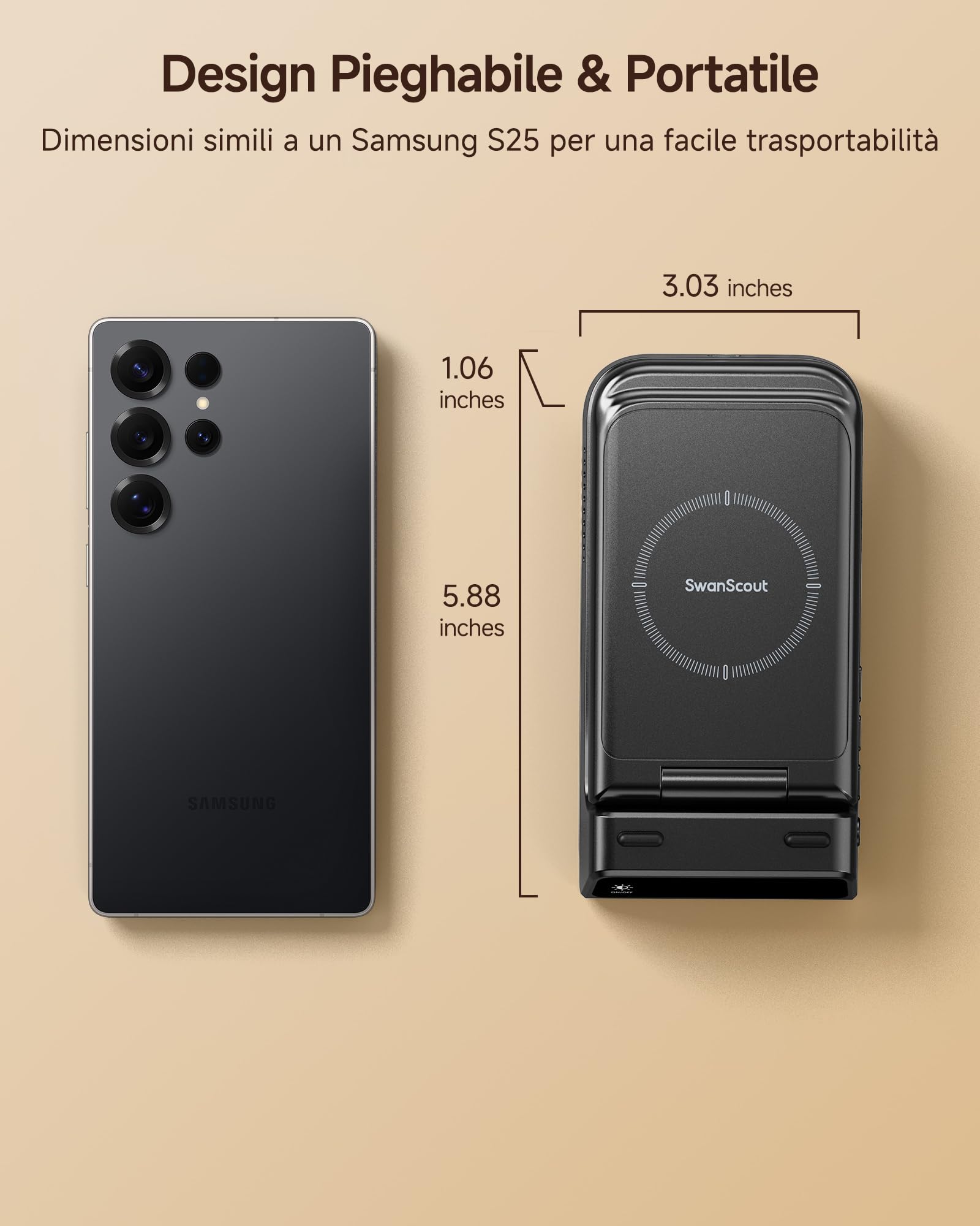 3 in 1 Caricatore Wireless per Samsung S26 Ultra, Stazione di Ricarica per Samsung S26/S25/S24, Base di Ricarica per Galaxy Watch 8/8 Classic/Ultra/7/6, Galaxy Buds 4 Pro, SwanScout 703S (No Adapter) | Pieghevole per i viaggi, funziona su comodino o scriv