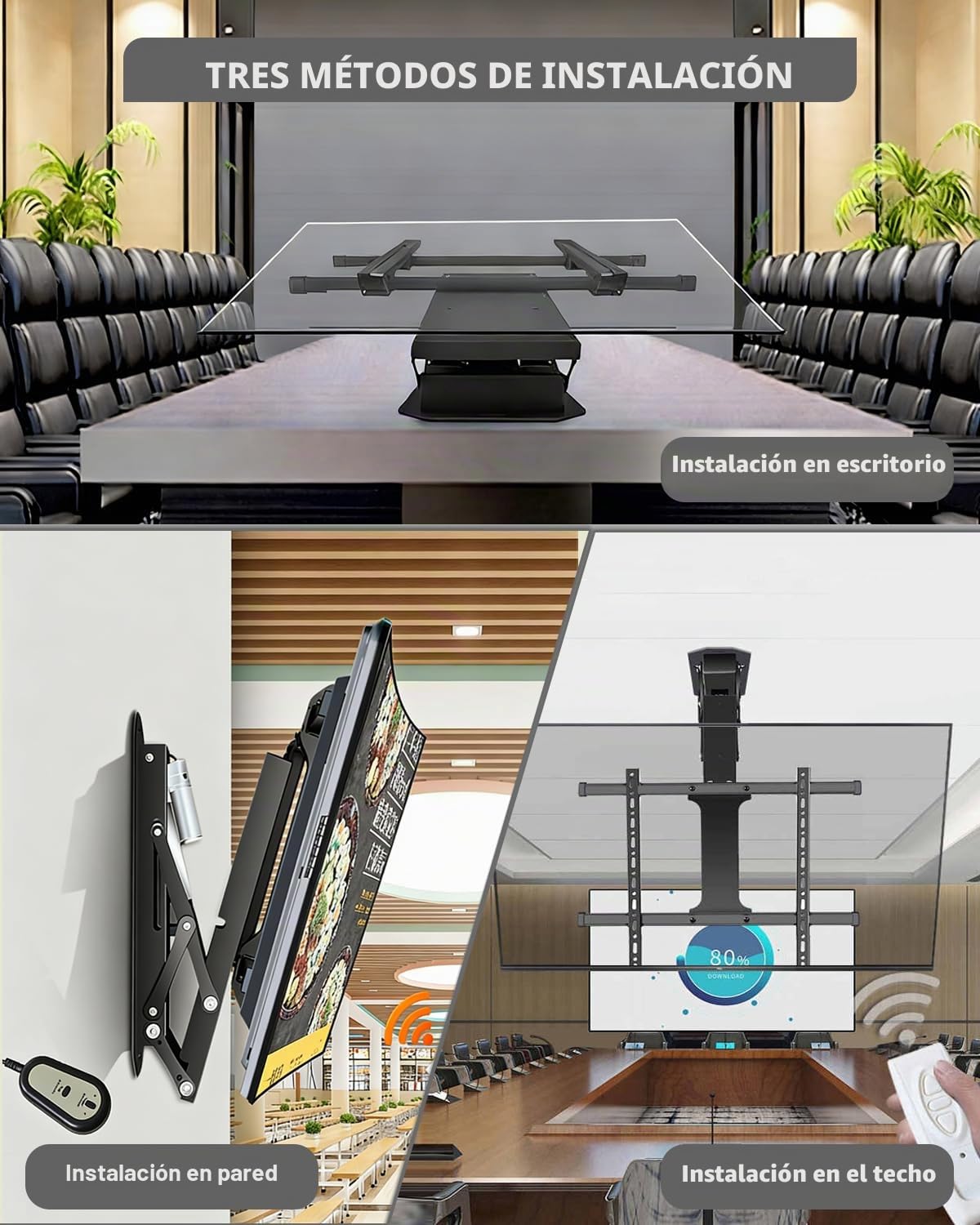 Soporte Techo TV motorizado, Soporte TV motorizado con Control Remoto Y Control De Interruptor, para Televisores De 32 A 70 Pulgadas, Instalación De Techo Y Pared (37-70 Inch)