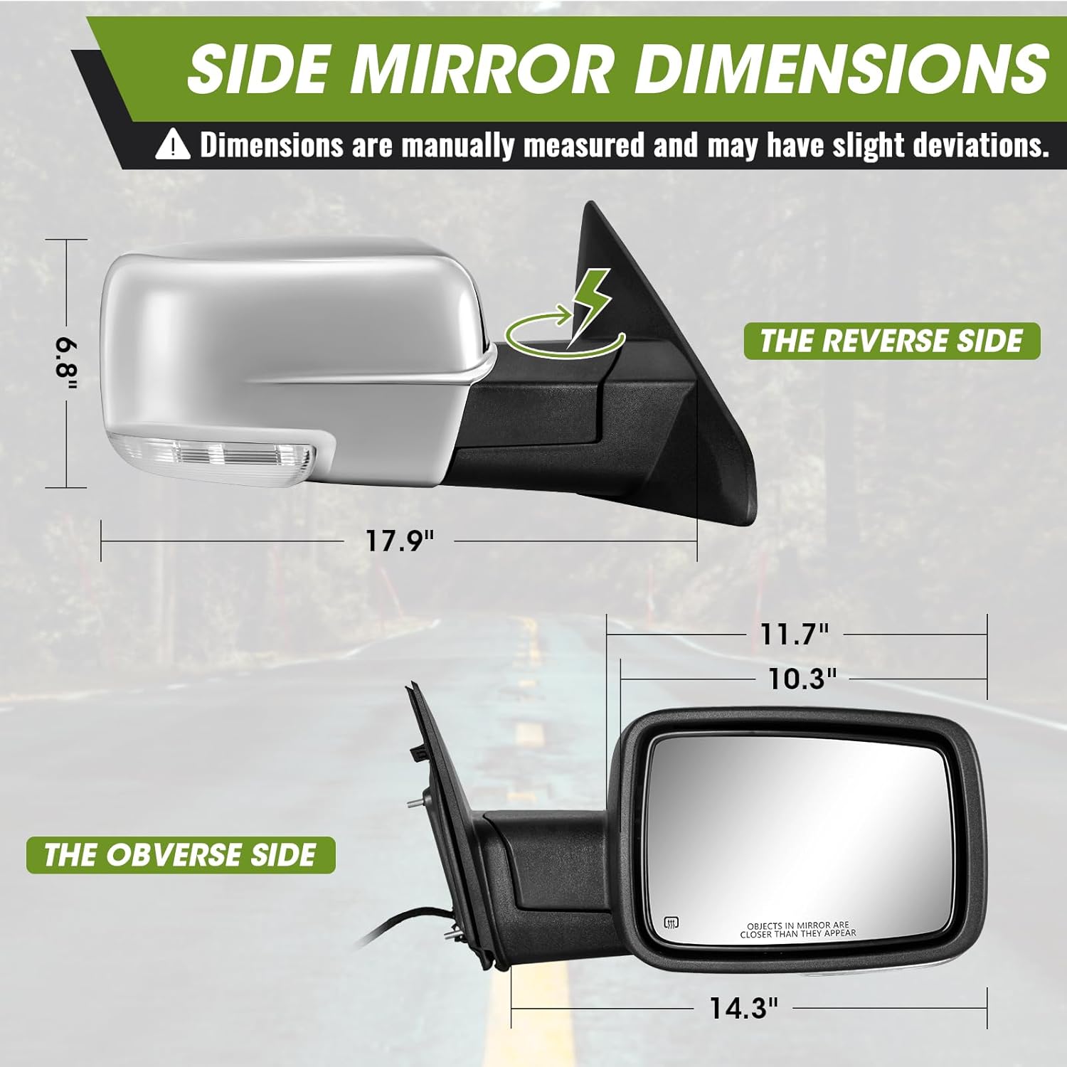 Chrome Power Folding Side Mirrors for Dodge Ram - Heated Tow Mirrors with Turn Signal & Puddle Light - Compatible with Ram 1500 (2009-2018), 2500/3500 (2010-2024), 1500 Classic (2019-2024)