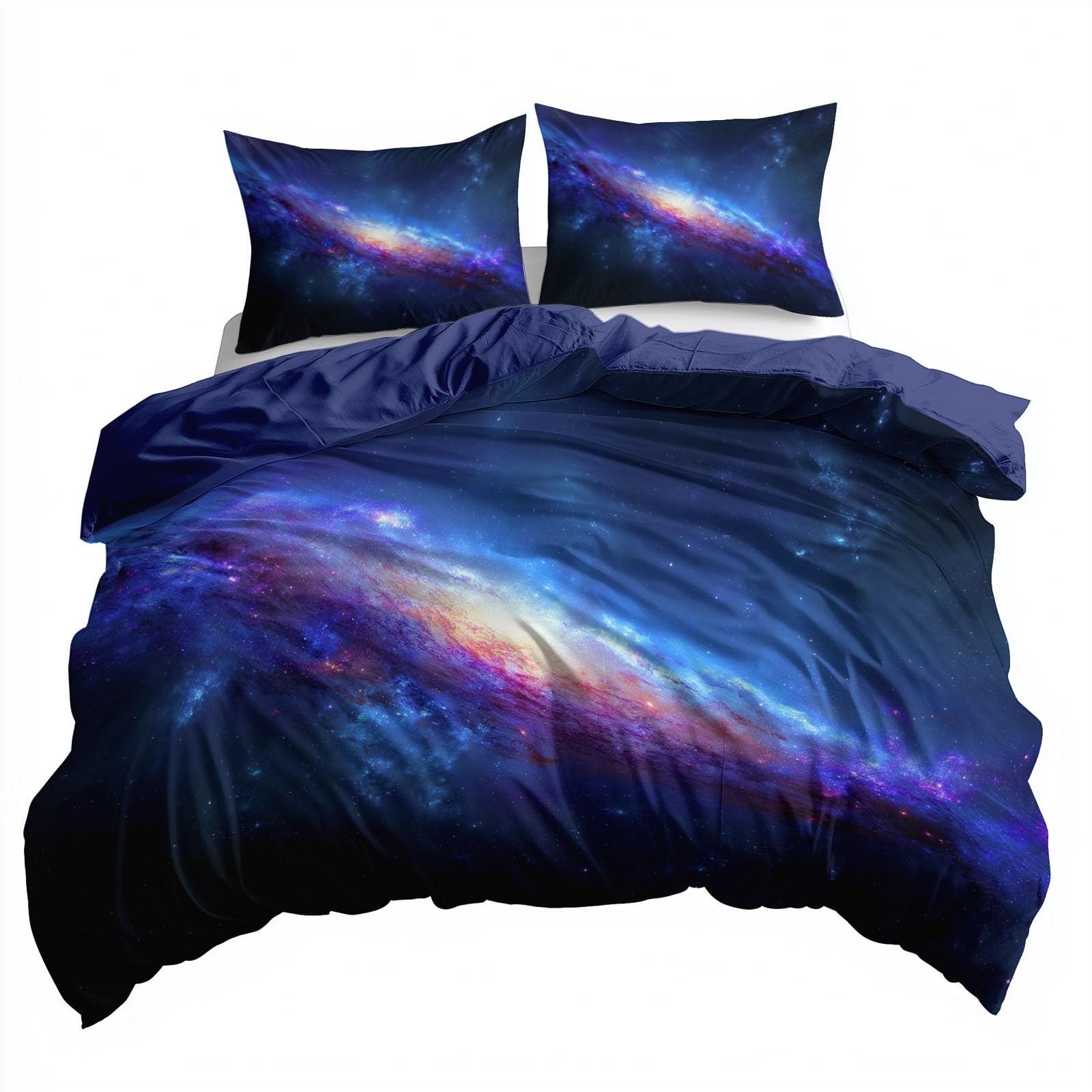 3-częściowy zestaw pościeli 220 x 240 cm, oddzielny zestaw pościeli z mikrofibry, miękki i hipoalergiczny, w tym poszewka na poduszkę 50 x 80 cm, dla 2 osób, kolor niebieski fantasy galaktyka tekstura