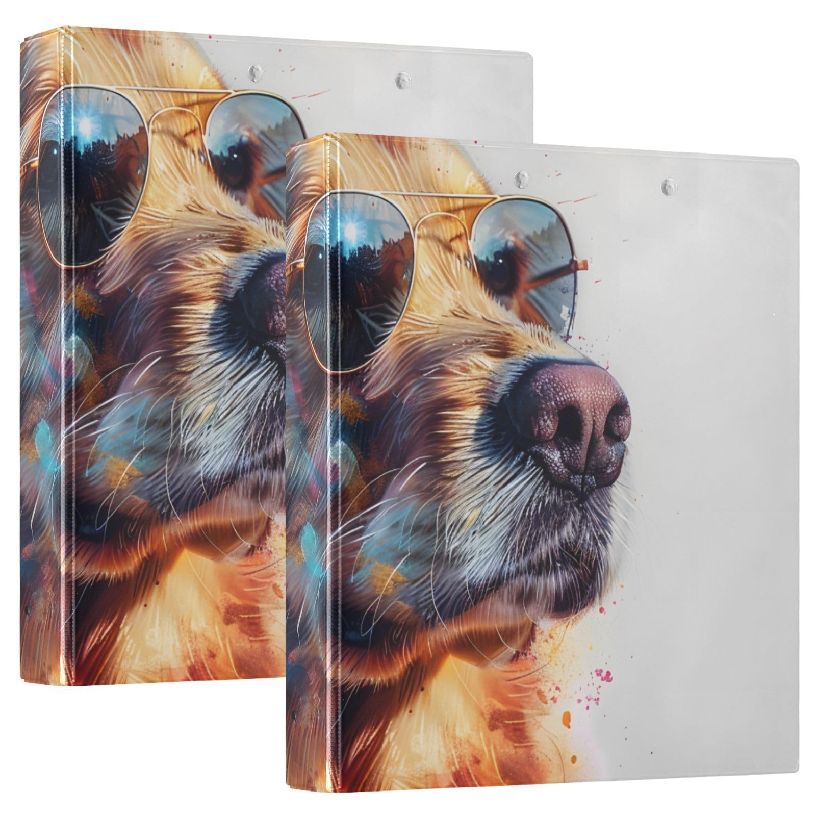 Golden Retriever Dog 3 Ring Binder with 2 Interior Pockets 1.5 inch Binders 3 Ring Heavy Duty Fit 8.5" x 11" Letter Size for Office School, 2 Pack