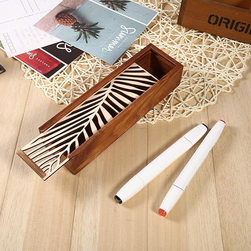 Miniatura 3 de Soporte para lápices de madera de bricolaje, caja de almacenamiento para lápices de madera, estuche vintage con funda extraíble, caja de madera con