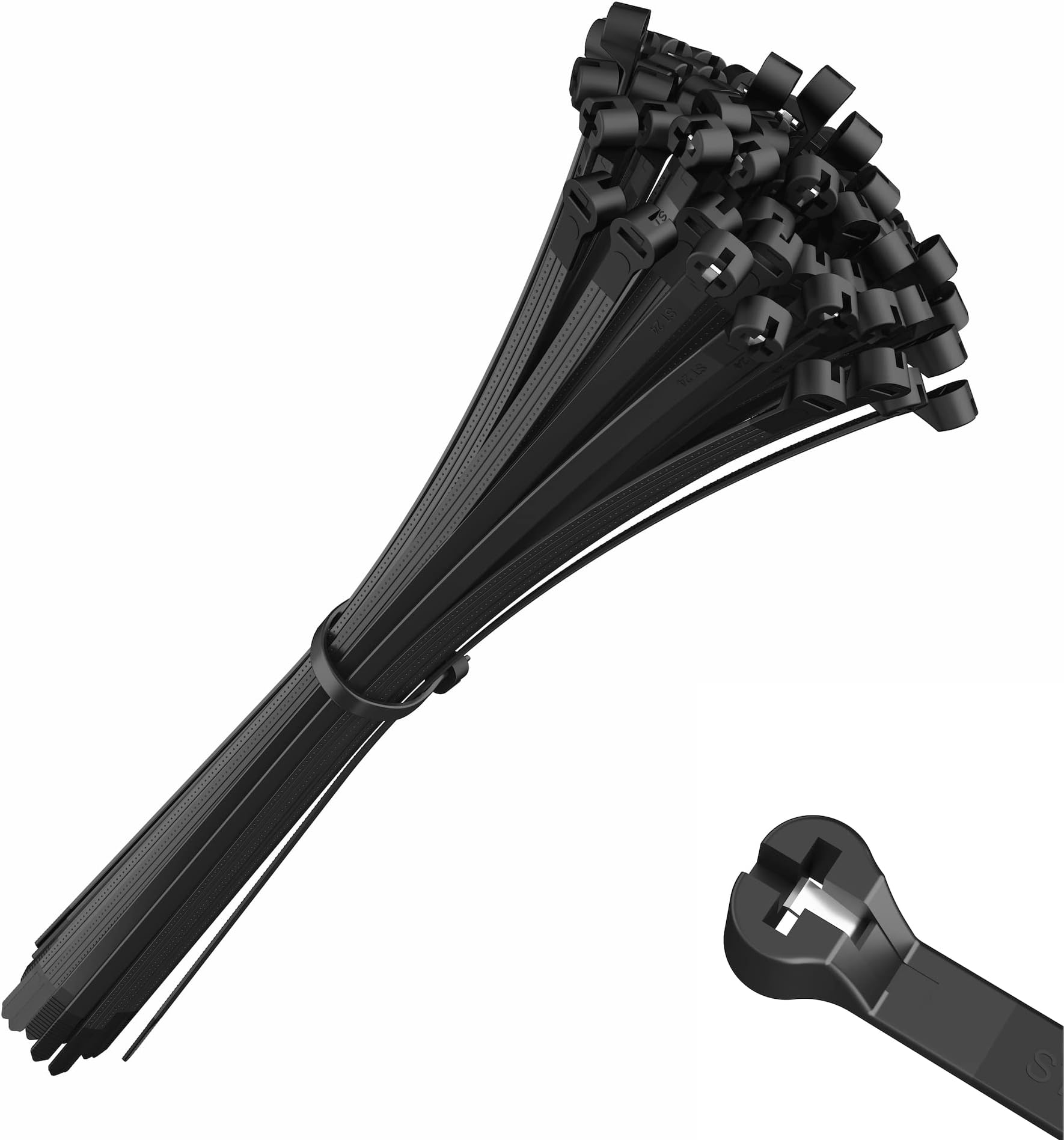 intervisio Cable Ties with Metal Tooth Stainless Steel Locking Device, Zip Ties 8” X 0.14”, Black, 100 Pieces
