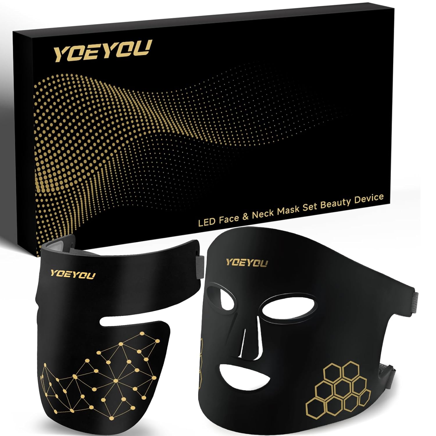 LED Face Neck Beauty Mask Red Light Therapy for Face Neck 4 Light Modes Soft Silicone 348 LEDs