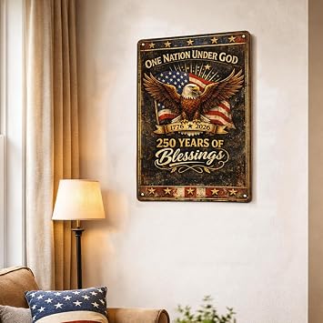 USA 250th Anniversary Metal Sign 1776-2026, Patriotic American Eagle & Flag Wall Decor, Commemorative 250 Years America Sign, Independence Celebration Decor for Home, Bar, Garage, 1