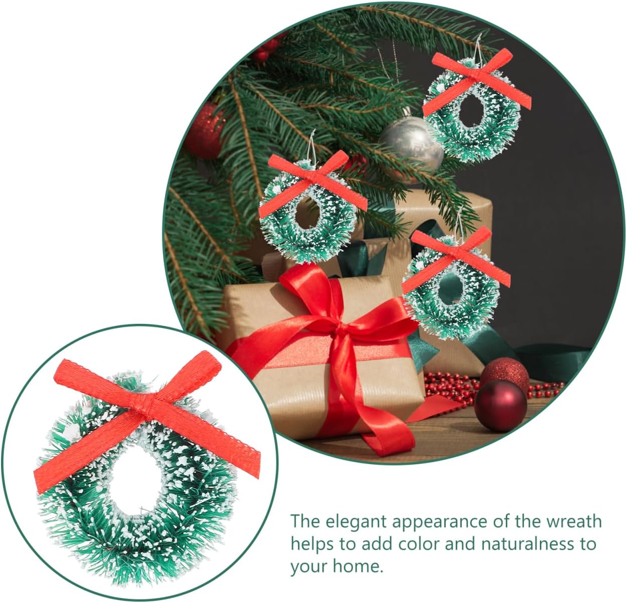 24Pcs Mini Christmas Wreaths with Bows 1 Inch Mini Xmas Wreath Artificial Christmas Tree Hanging Ornament Xmas Decoration Holiday Decor - Image 9