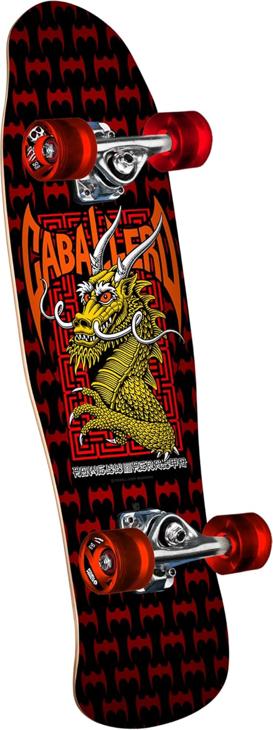Powell Peralta Mini Steve Caballero Street Dragon Skateboard Cruiser Complete, Black/Red, 8.0" x 29.5"