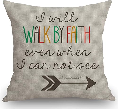Swono Funda de almohada decorativa con versículos de la Biblia, citas cristianas 1 Corintios 57, de algodón, lino, sofá, 18 x 18 pulgadas
