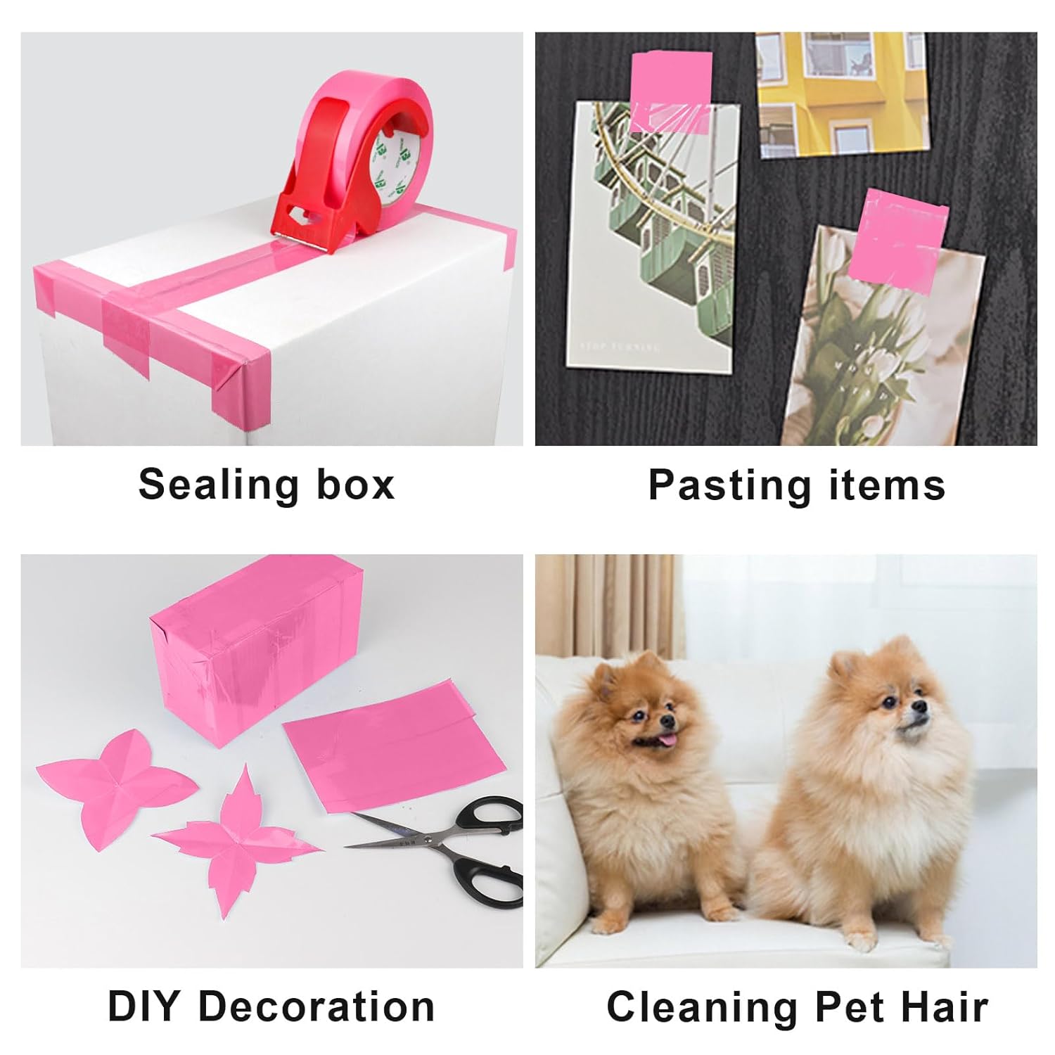BOMEI PACK Pink Packing Tape with Dispenser, 2.4 Mil 1.88 Inch x 110 Yards, 6 Refills Rolls Pink Color Box Packaging Tape for Moving, Shipping, Mailing and Storage