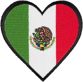Mexico Flag Heart Shaped Patch, Mexican Pride Patches