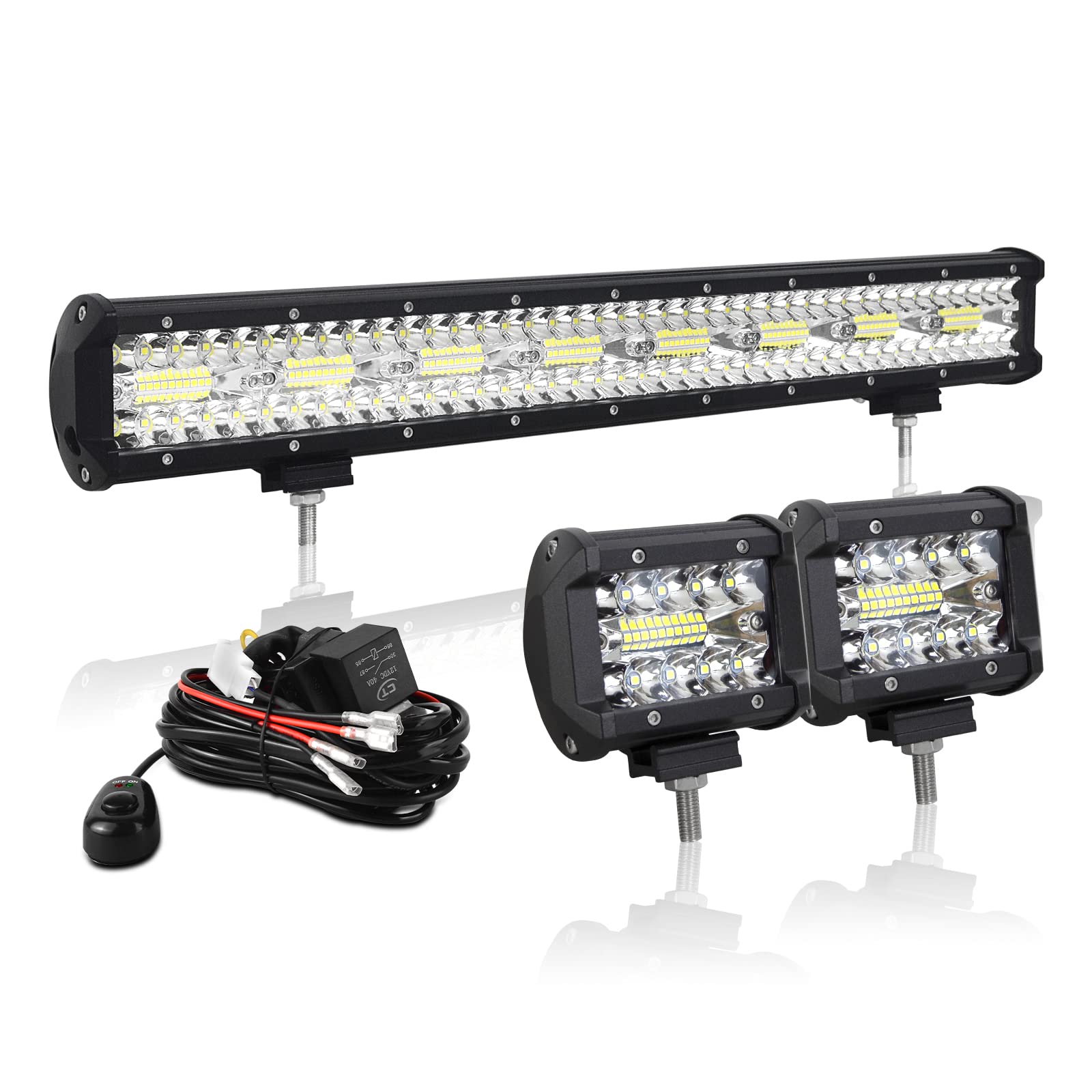 AUXTINGS 57 cm 480W 3 Filas Barra LED Offroad Barra de luz LED+10 cm LED Luces de trabajo Con 12V Cableado Haz Spot y Flood LED Luces de Trabajo para Tractor Coche Camión Barco 4x4 ATV, Impermeable