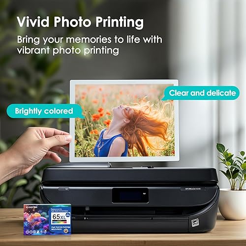 Vista 5 de Cartuchos de tinta remanufacturados ecológicos de reemplazo para HP Ink 65 XL 65XL, paquete combo negro y color, para 5055 5052 5010 5070 5014 3755