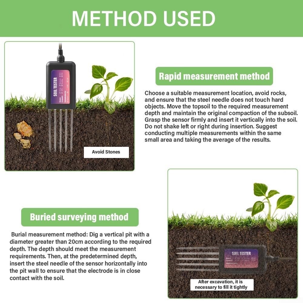 Misuratore del terreno per Smart Soil Tester con impermeabilità IP68, sonda in acciaio inox 316L misura NPK pH umidità temperatura conduttività,