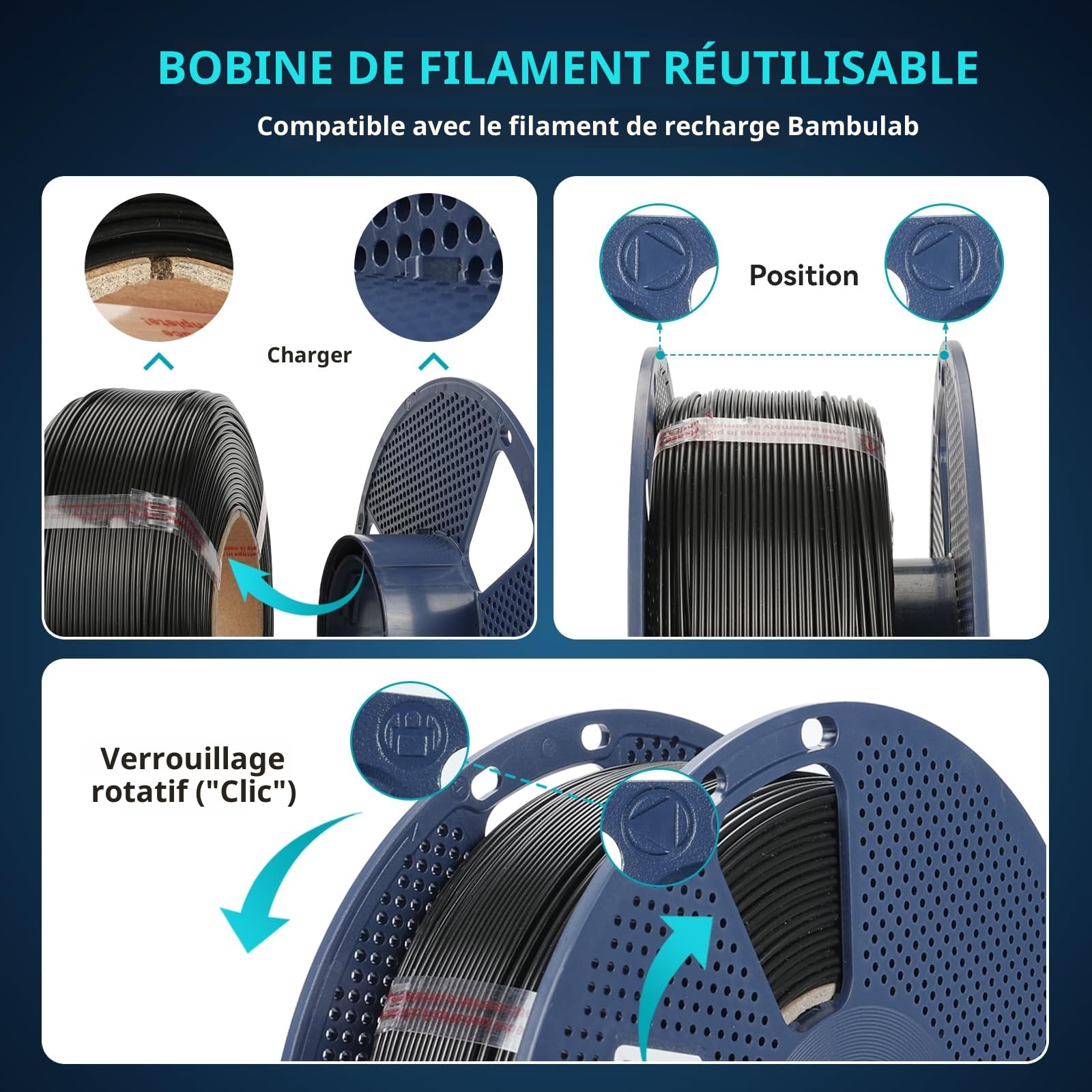 SUNLU ABS Filament 1.75mm, Haute Résistance, Résistance aux Hautes Températures, Filament pour Imprimante 3D 1,75 mm, Bobine de 1KG, ABS Noir