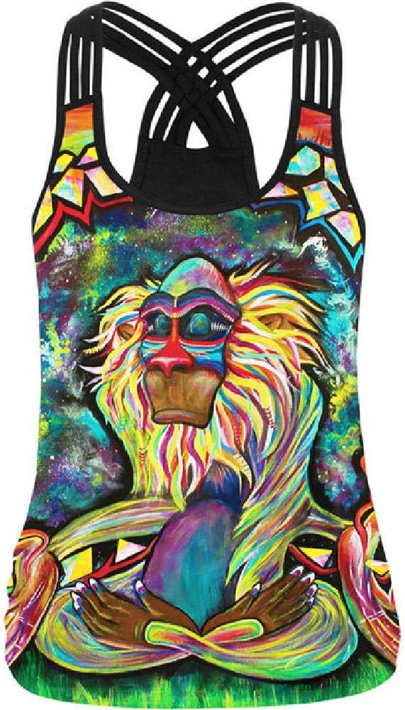 Women Sport 3D Print Women Yoga Shirt Running Vest Training Fitness T-shirt Cross Strip Tank Tops Workout Gym Blouse
