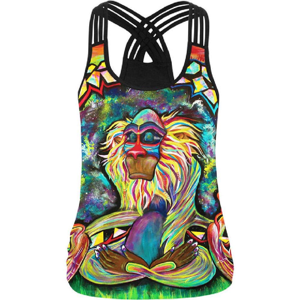 Women Sport 3D Print Women Yoga Shirt Running Vest Training Fitness T-shirt Cross Strip Tank Tops Workout Gym Blouse