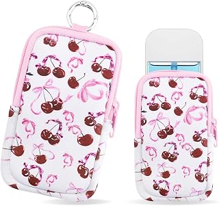 Hand Sanitizer Spray Case,Compatible with Popular Sanitizers,Zipper Pouch for Hand Sanitizer,Cute Fashion Accessories with Snap Hook for Glow Mist and Power Mist 1FL OZ,Suitable for Outdoor(Cherry)