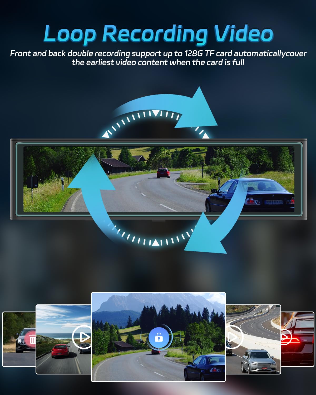 NHOPEEW Espejo retrovisor de 10,99 Pulgadas con cámara Frontal 4K - CarPlay inalámbrico y Android Auto - Compatible con Mirror Link Transmisión FM Visión Nocturna Conexión WiFi