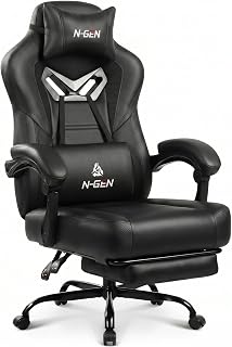 N-GEN GAMING Big & Tall Gaming Chair with Footrest, Lumbar Support, 400 lbs Capacity
