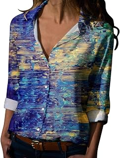 Tunic Women's Summer Top Women's Blouses & Tunics for Women T Shirt Women's Glitter Top Woman Ladies Spring Summer Printed Long Sleeve V-Neck Shirt Top Blouse Metallic Blouse Women, blue, S