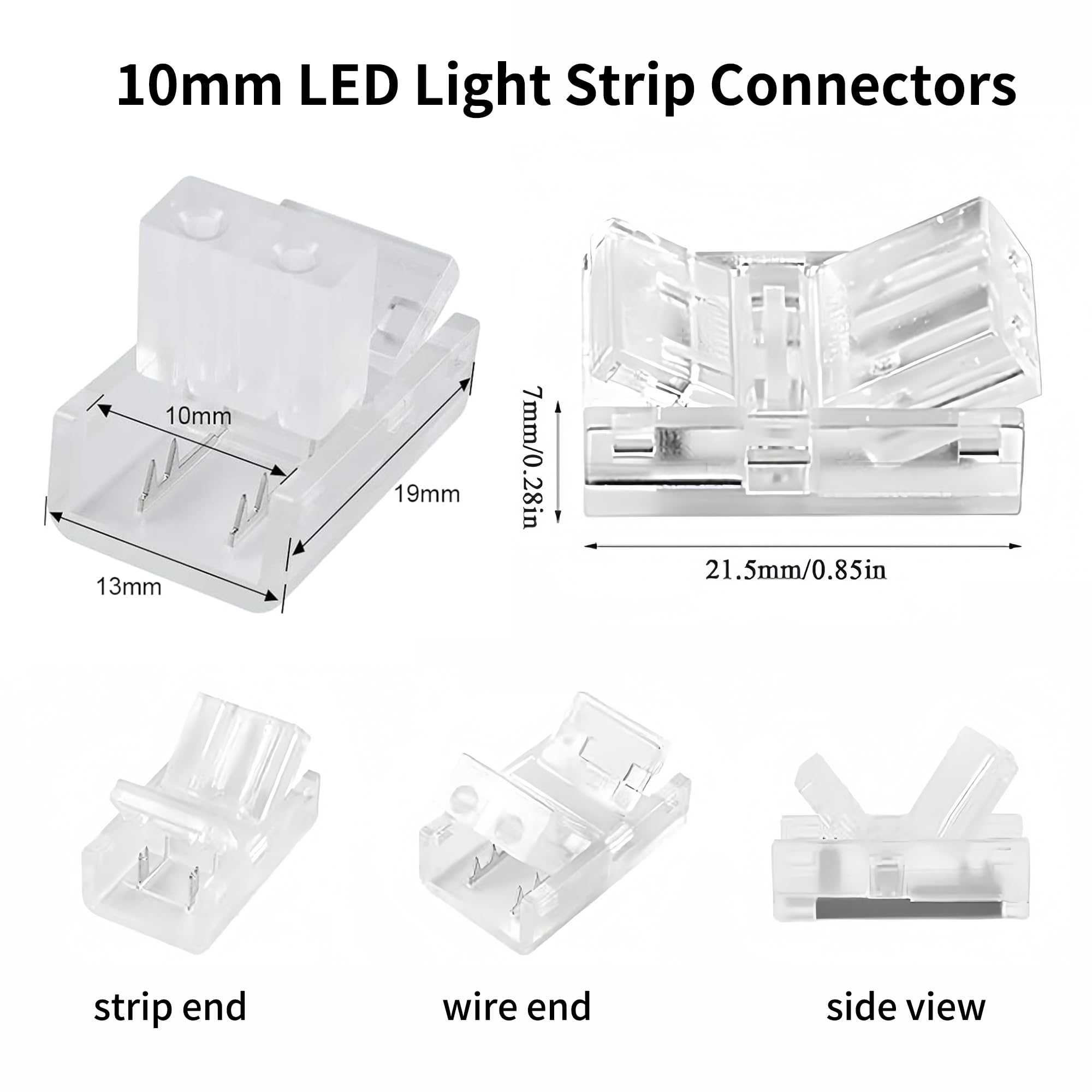 Clearhill 2Pin 10mm Transparent Solderless LED Light Strip Connectors,20Packs Wide Gapless Quick Adapter for Waterproof/Non-Waterproof Single Color LED Strips,No Soldering Required - Image 3
