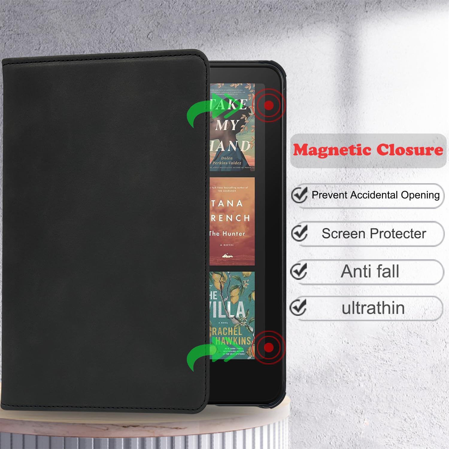 Custodia per Kindle Paperwhite da 7" (12a generazione/edizione Signature 2024) e Kindle Colorsoft Signature Edition con doppio supporto e supporto, spegnimento automatico (nero)