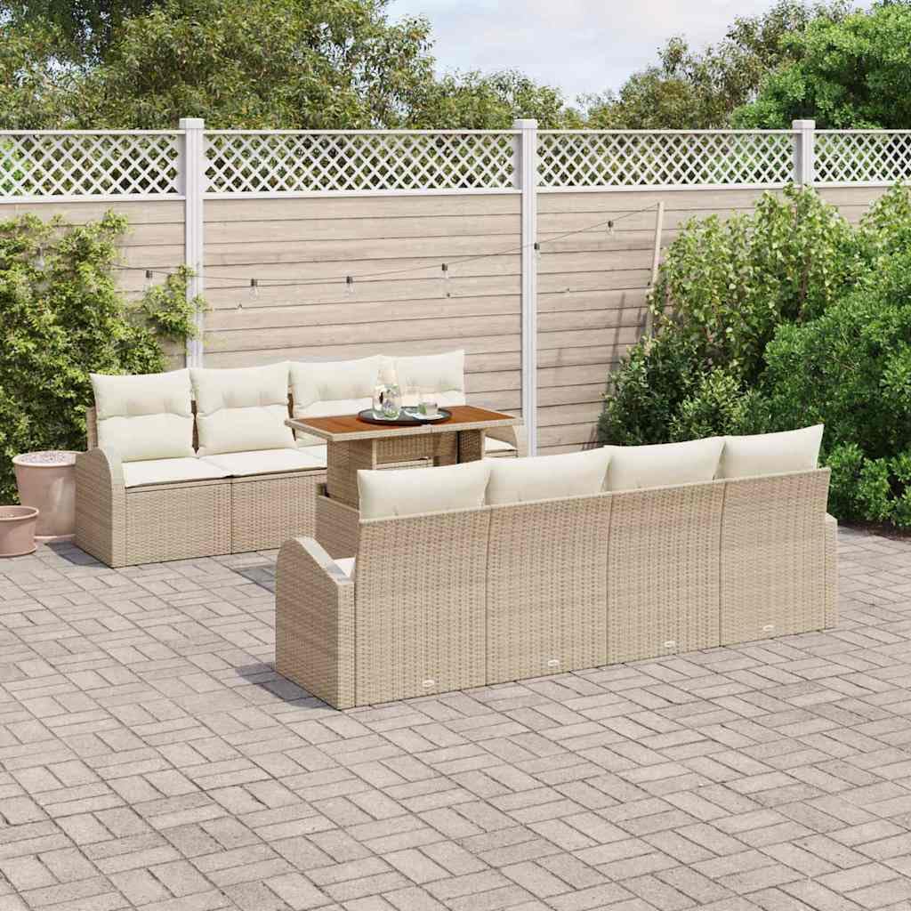 Juego de sofás de jardín con cojines de 7 piezas, color beige y crema, de polirratán, muebles de exterior
