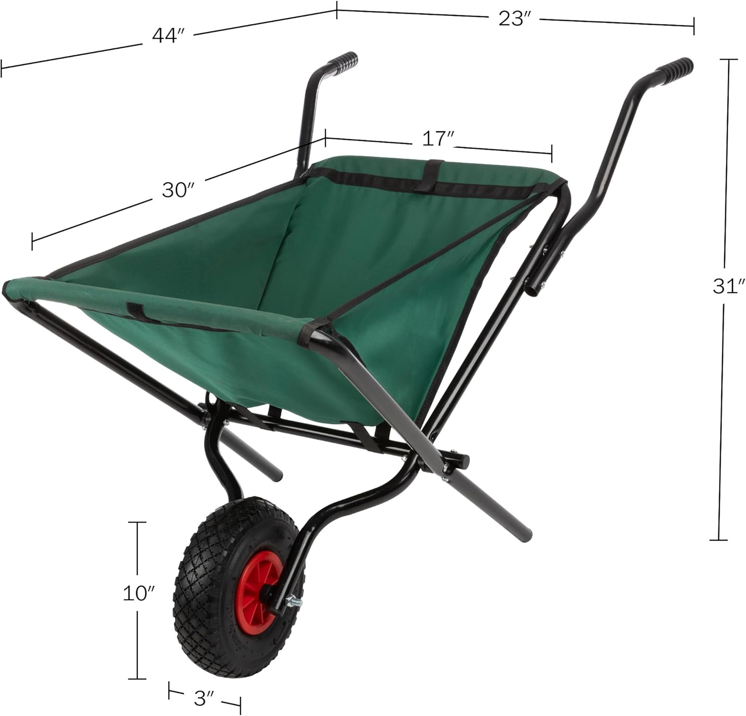 Folding Wheelbarrow - Collapsible Garden Cart with 80lb Capacity, Storage Pouches, and Padded Handles - Wheelbarrows for Lawn Care by Pure Garden (Green)