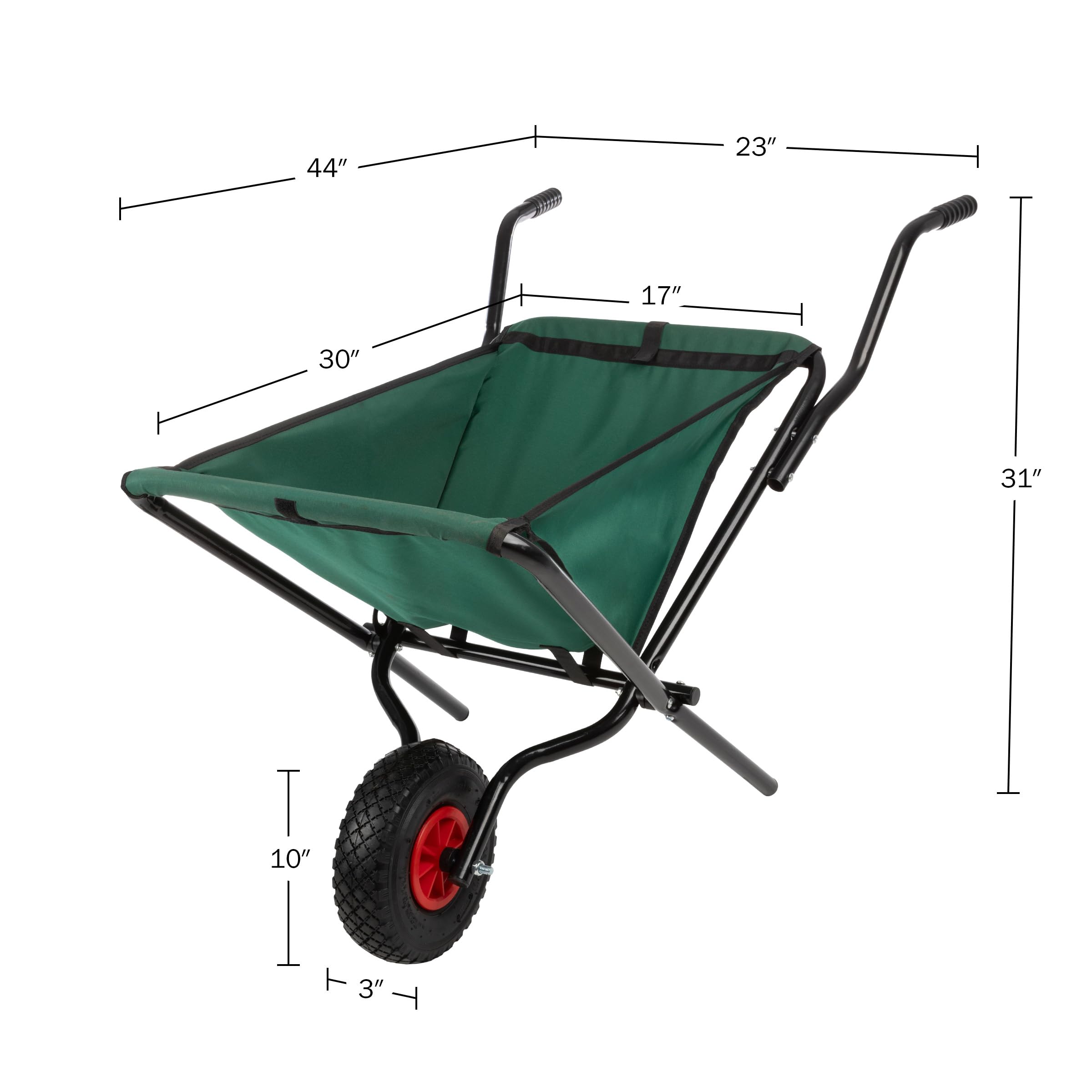 Pure Garden Składana taczka – składany wózek ogrodowy o pojemności 36,3 kg, kieszenie do przechowywania i wyściełane uchwyty – taczki do pielęgnacji trawnika (zielony)