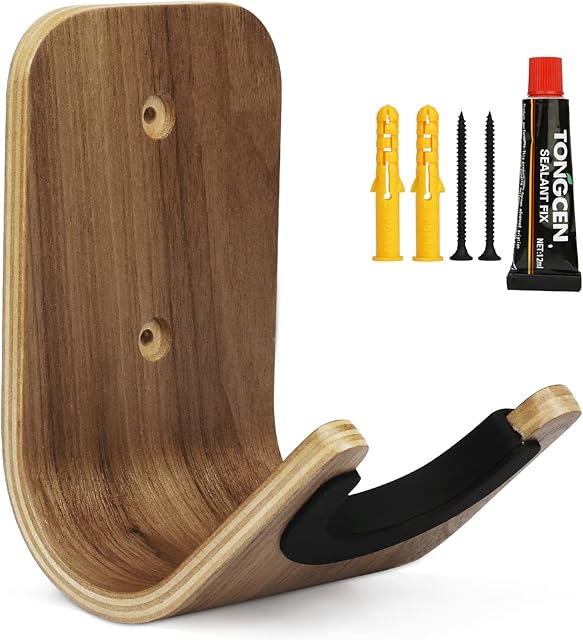 Yuepin Guitar Wall Hanger, Guitar Wall Mount, Solid Wood Composite Panel Guitar Hook Holder with Screws and Adhesive for Ukulele, Bass, Acoustic & Electric Guitar,Guitar
