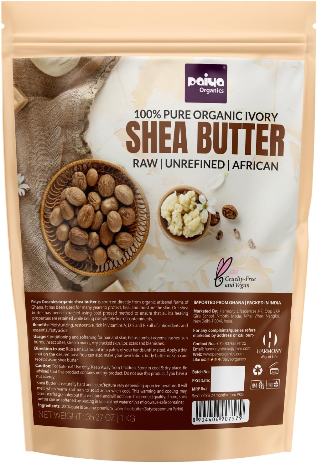 1kg Raw Unrefined Organic Ivory Shea Butter For Skin Face Hair, Make Whipped Body Butter, PETA Cruelty Free & vegan, Super Saver Pack