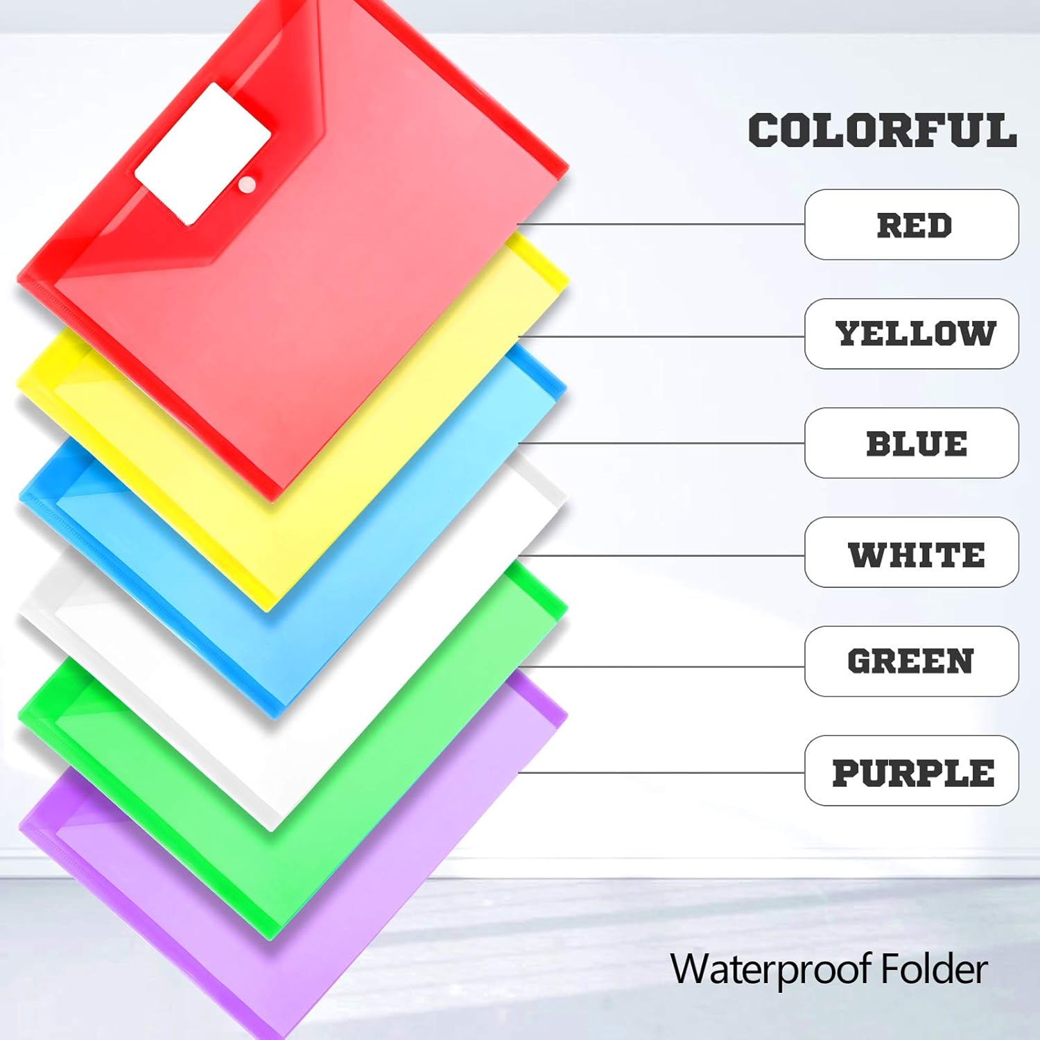 12 Pack Plastic Envelopes, LEOBRO A4 Size Plastic Folders with Pocket, Document File Folders with Snap Closure, Poly Envelopes for School Home Work Office, with 20 PCS Label Cards : Office Products