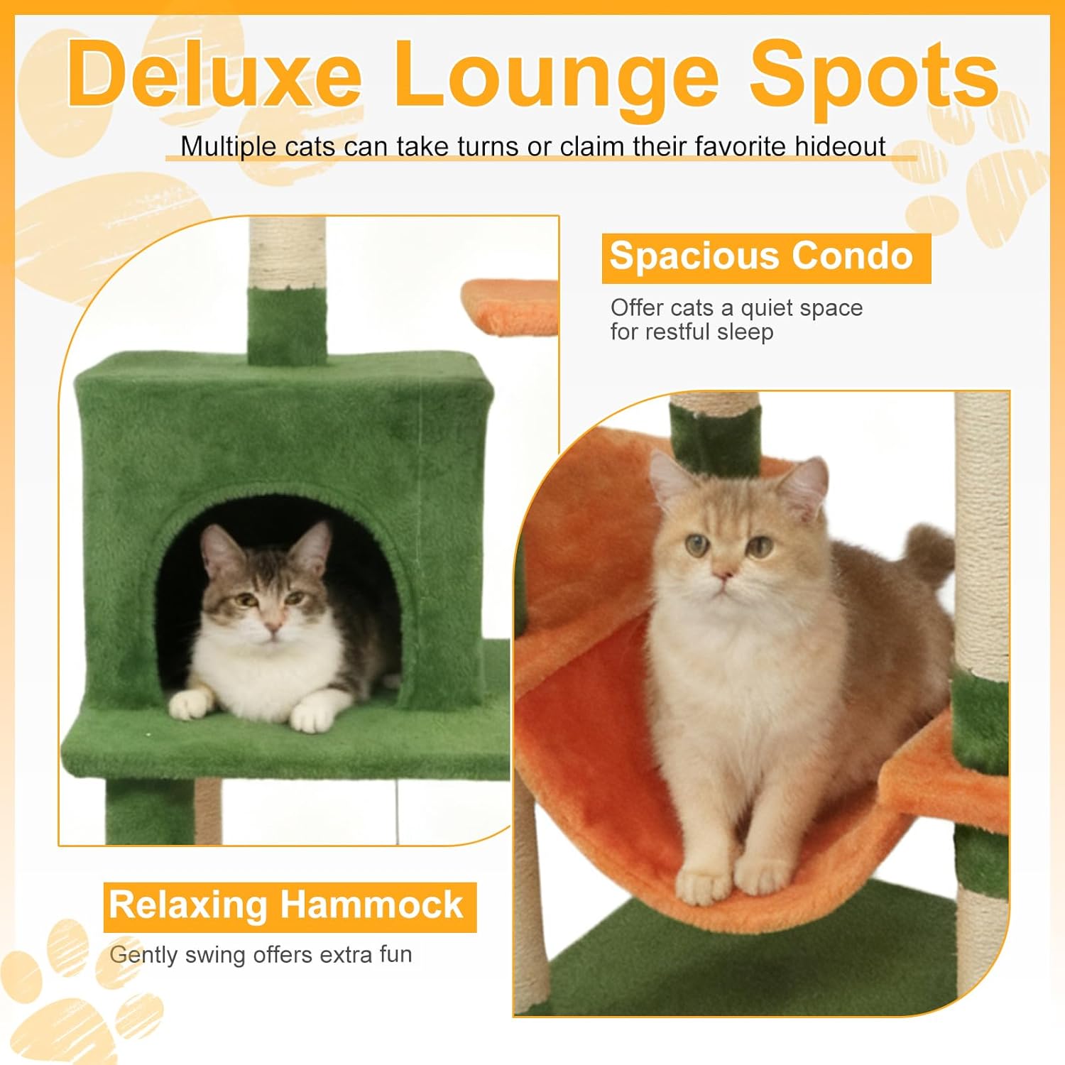 DORTALA Cat Tree for Indoor Cats, 58" Tall Cat Tower with Top Perch, Condo, Hammock, Sisal Scratching Posts, 3 Dangling Balls, Platforms, Multi-level Pet Climbing Furniture Playground (Green & Orange)