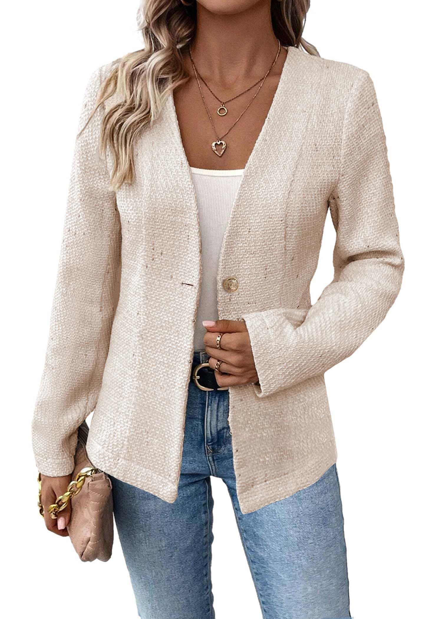 Mina Self Long Tweed Blazer Jacket for Women 2024 Fall Winter Warm Cardigan Open Front Slim Fitted Fashion