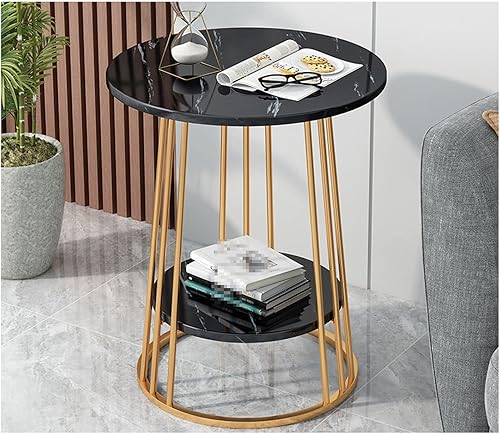Miniatura 6 de Mesa de Centro - Mesa de centro redonda de 2 niveles, diseño creativo de mármol y metal resistente, mesa auxiliar pequeña nórdica simple para sala