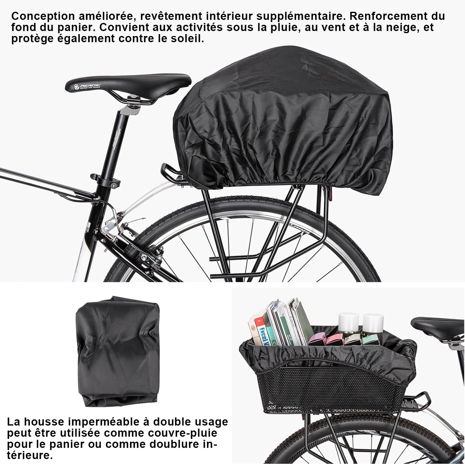 CXWXC Panier de vélo arrière avec Filet de Chargement et Une Doublure épaisse pour vélo, Sac de Doublure épaisse pour vélo, vélo électrique