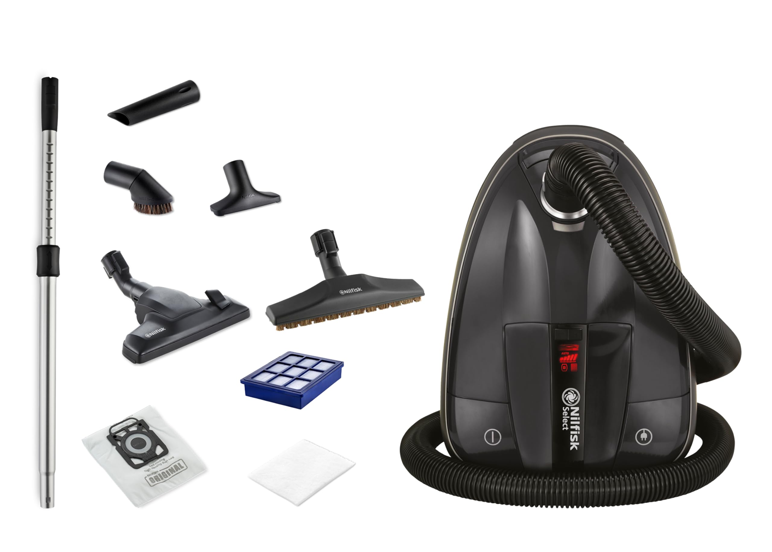 Nilfisk Aspiradora Select para Suelos y Alfombras - Aspirador de Trineo Anti-Alérgenos con filtro HEPA, Elimina el Polen de Suelos y Aire - Negra (BLSU13P08A1)