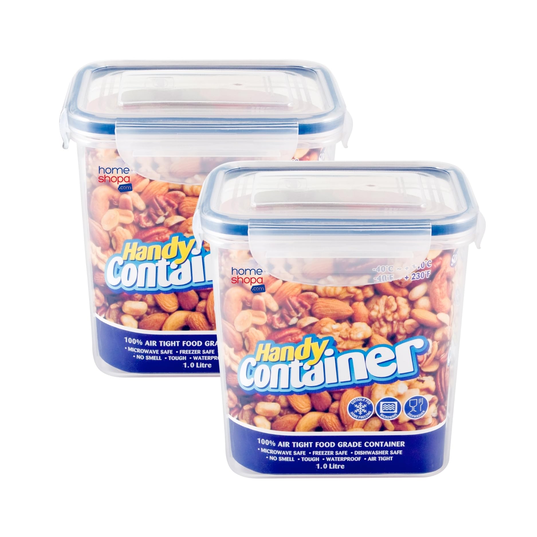 Homeshopa.com Transparent Homeshopa Rectangular Airtight Food Storage Plastic Container, 2 Pack 1 Litre Kitchen & Pantry Organisation Canisters, Leakproof Stackable Reusable, Microwave, Dishwasher & Freezer Safe