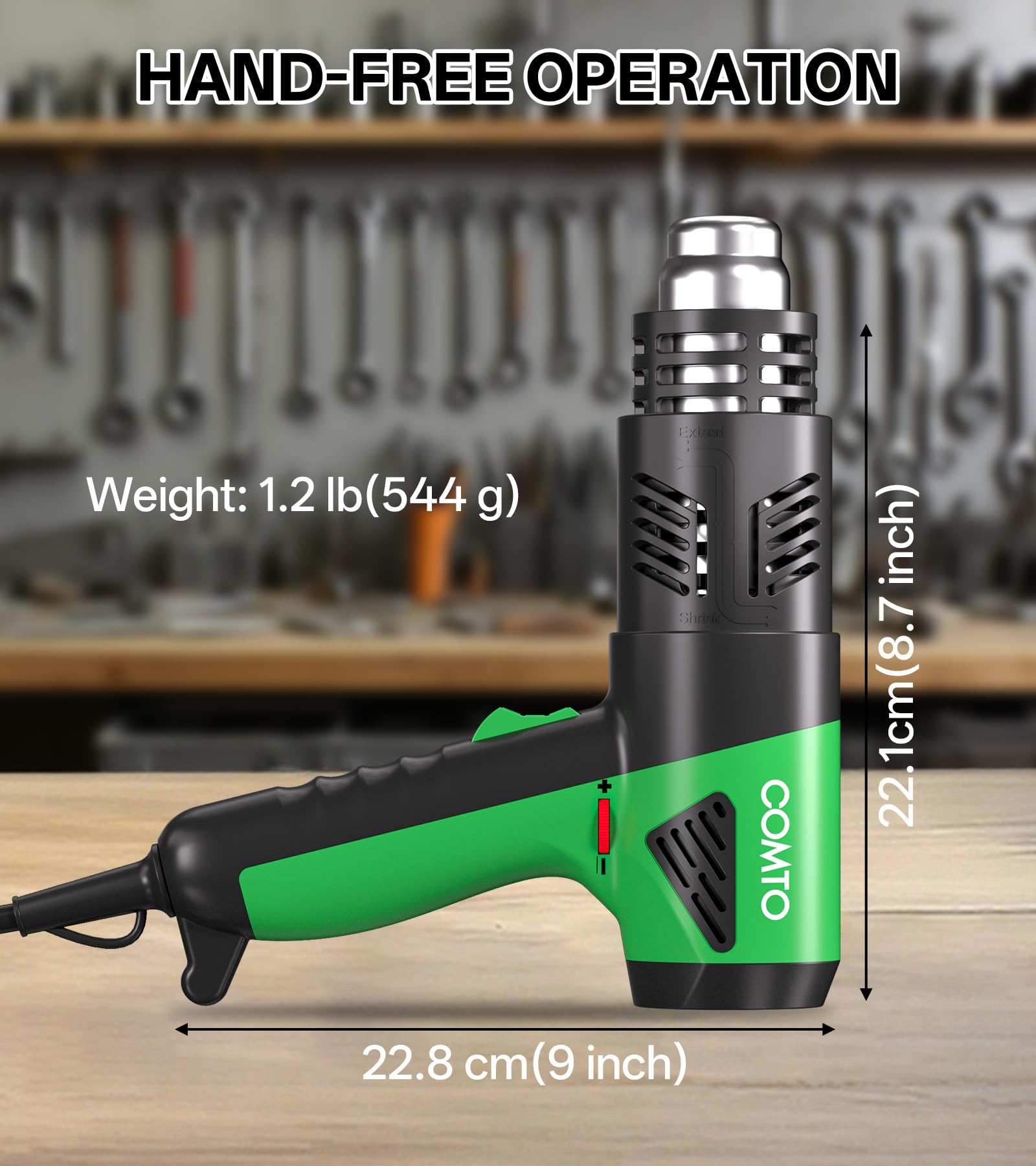 Pistola de calor industrial de 1800 W, calentamiento rápido, 168 °F a 1500 °F, control de temperatura variable, protección contra sobrecalentamiento, flujo de aire de 2 velocidades con 4