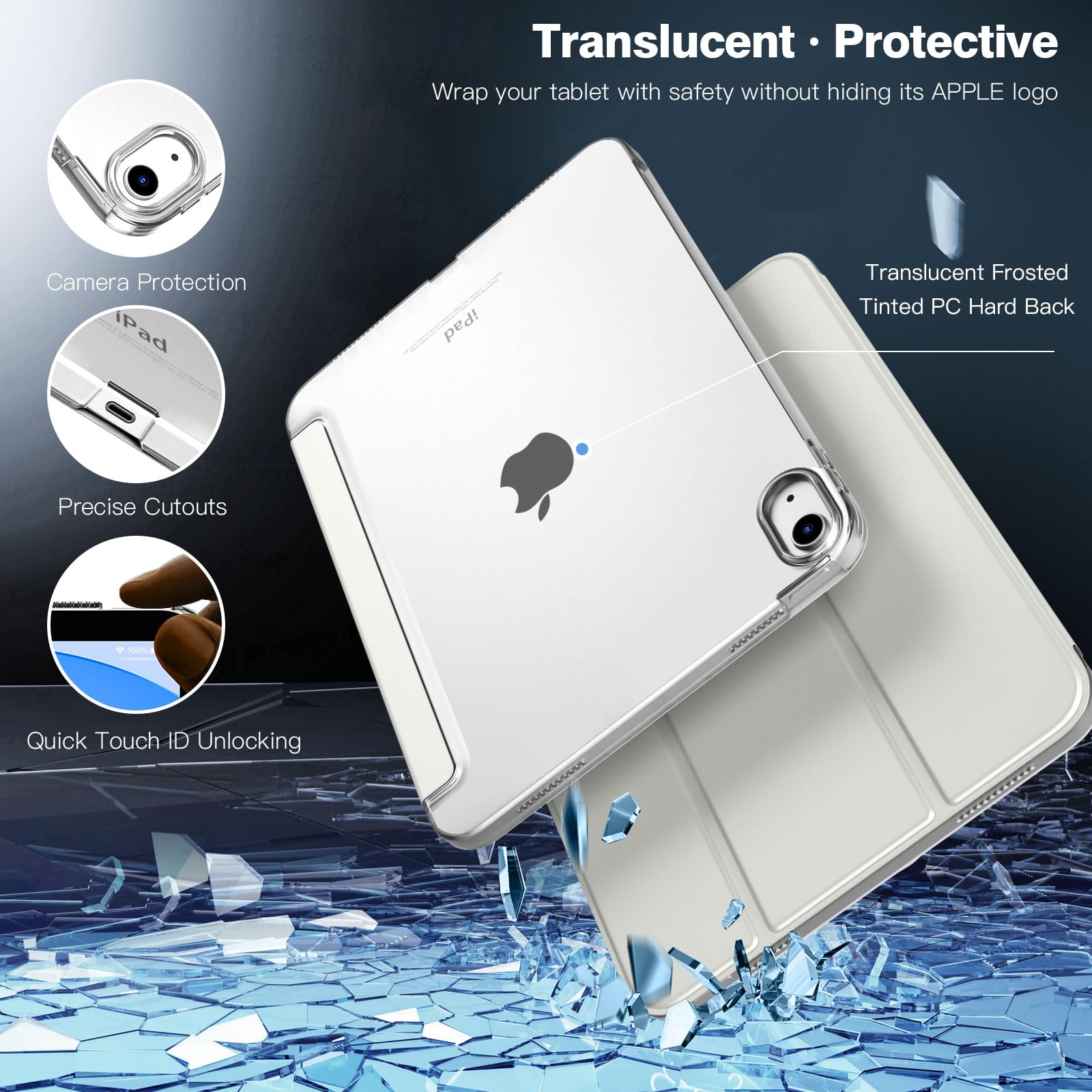 TiMOVO Cover Custodia Compatibile con iPad (A16) 11 Generazione 11 Pollici 2025/iPad 10 Generazione 10,9" 2022, Retro in PC Rigido Semi-Trasparente, Auto Sveglia/Sonno, Grigio Albicocca