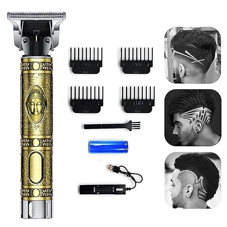 SHOPTOSHOP Hair Clippers for Men, Professional Hair Clipper Zero Gapped T-Blade Clipper Cordless Rechargeable Edgers Clippers Electric Beard Clipper (Gold)